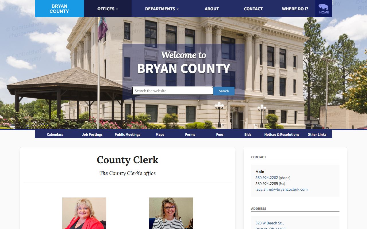 Bryan County Clerk land-record office page for court records