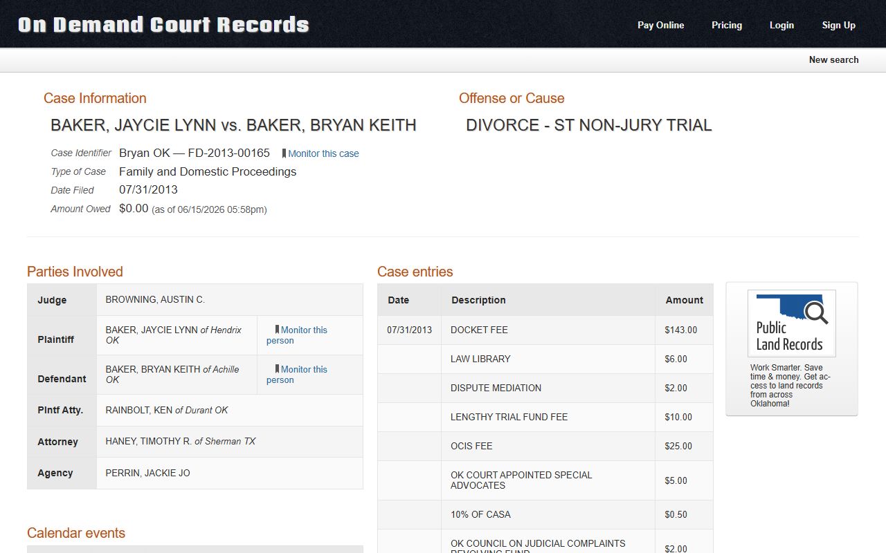 ODCR family case detail for Bryan County court dockets