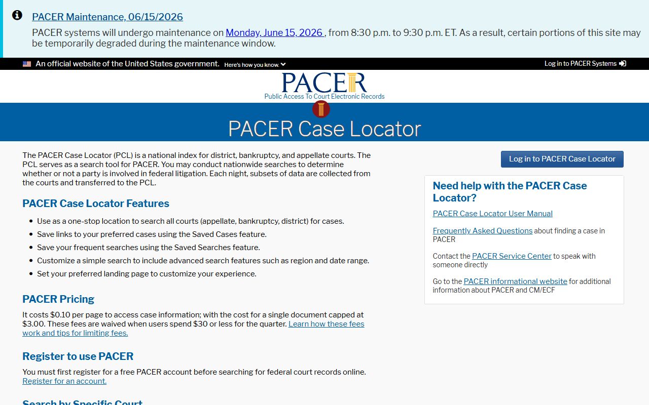 Federal court lookup tool separate from Bryan County District Court records
