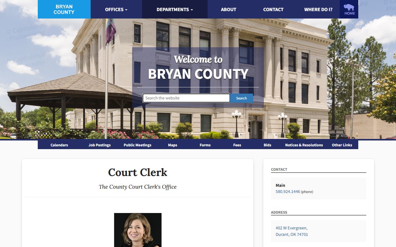 Bryan County Court Clerk page for marriage license and divorce records