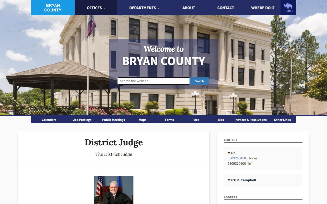 Bryan County District Judge page used for Bryan County probate cases