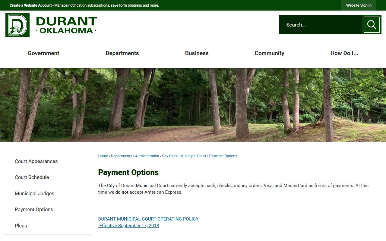 Durant Municipal Court payment options for Bryan County traffic court records