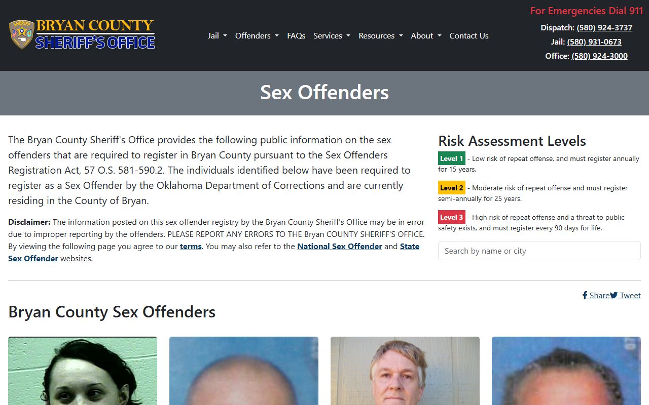 Bryan County sex-offender registry page referenced during a warrant and public-safety check